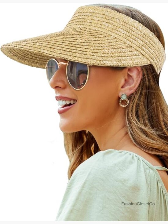 Straw Visor Hat - Wide Brim Sun Hat UPF 50+ Packable Beach Hat main image 4